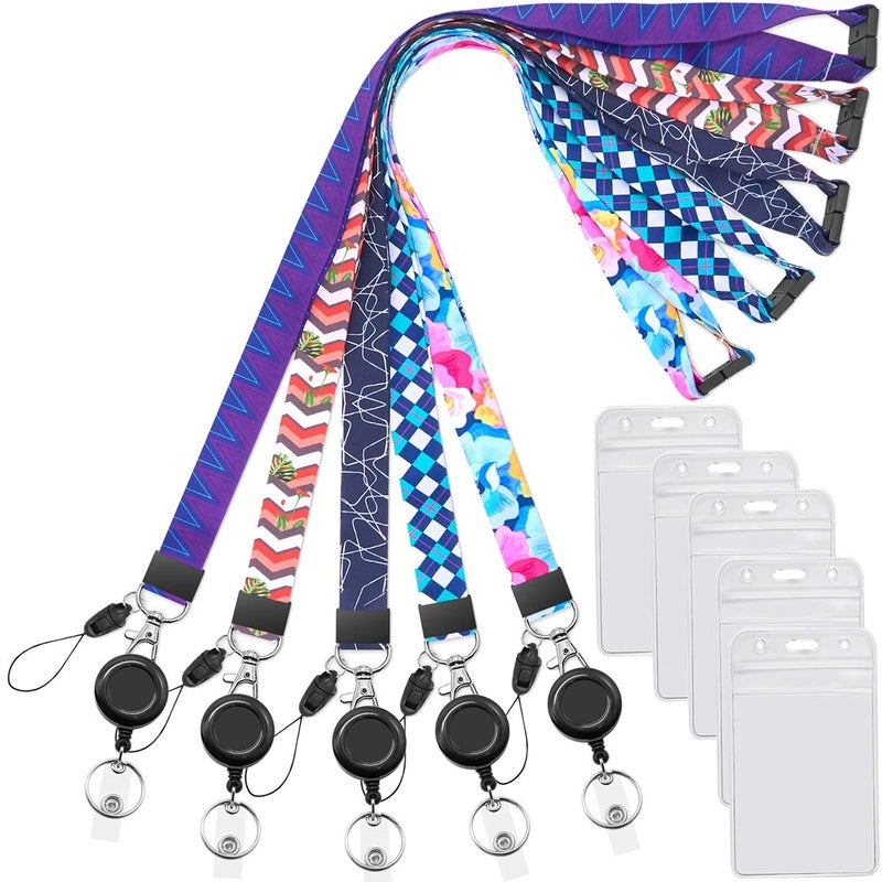 YOUOWO 5 Pack Cruise Lanyards with Vertical ID Badges Holder with Retractable Badge Reel Clip for Ship Card Keys ID Holder Office Neck Breakaway Lanyard - Image 1